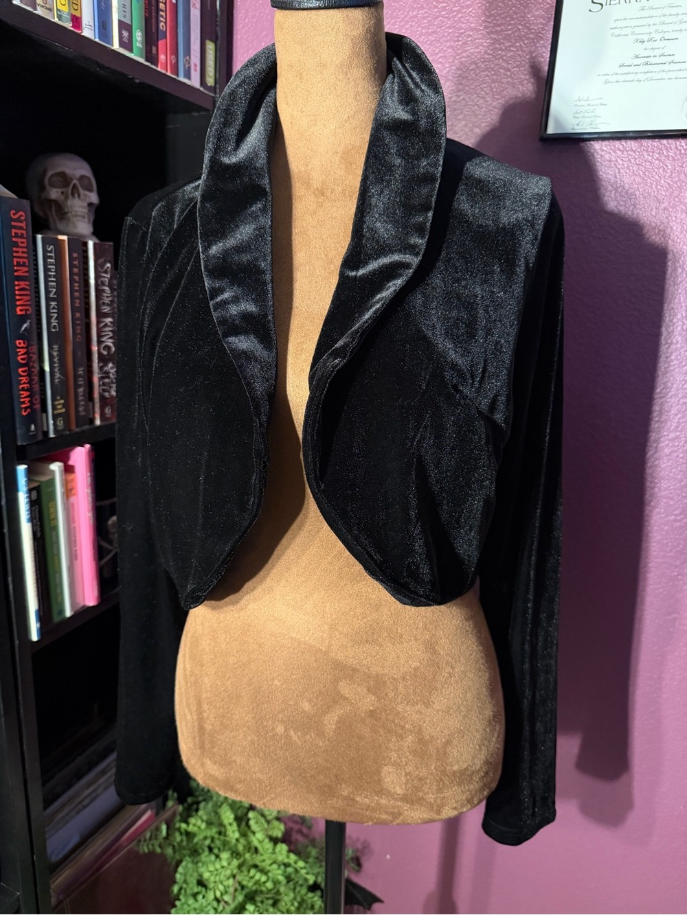 Black Velvet Open Front high collar goth vampire cropped evening jacket